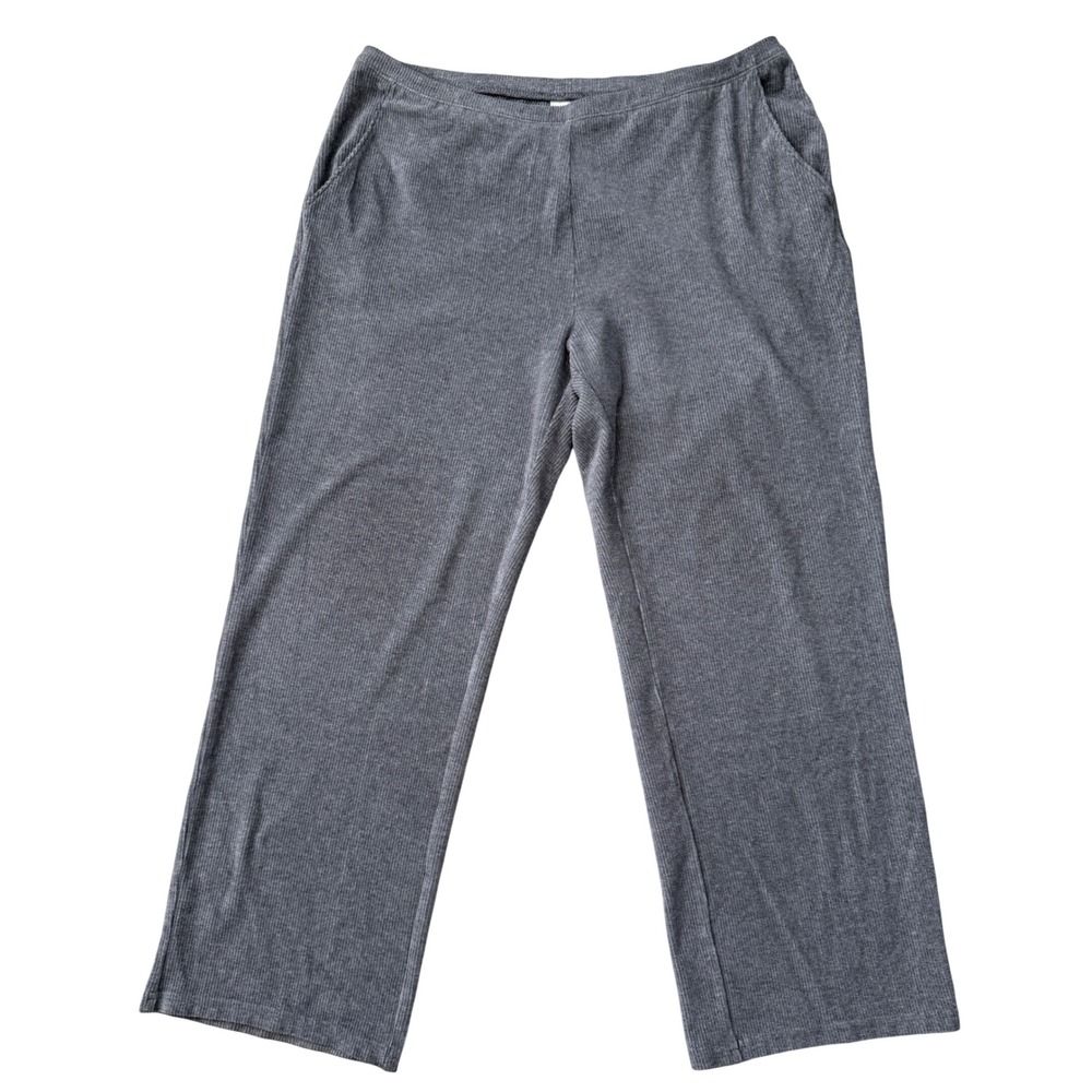 L.L.Bean XL Petite Gray Ribbed Knit Pull On Pants Stretch Straight Leg
